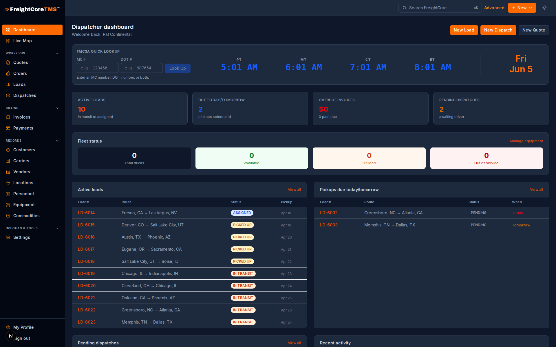Dispatcher dashboard